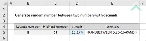 randbetween with decimals|Generate random number between two numbers with two .